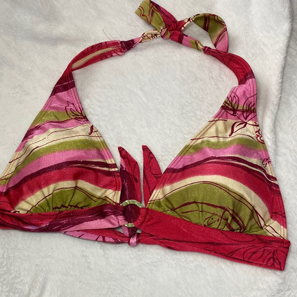 Y2K Ocean Dreams Vibrant Red and Pink Bikini Top